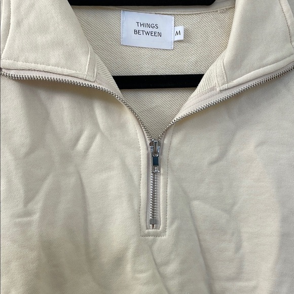 Cream Quarter-Zip Sweatshirt Soft Textured Fabric - Picture 4 of 5